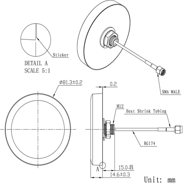 1568±3MHz Center Frequency GPSGlonass Antenna GL-DY008L GL-DY008L Maßzeichnung